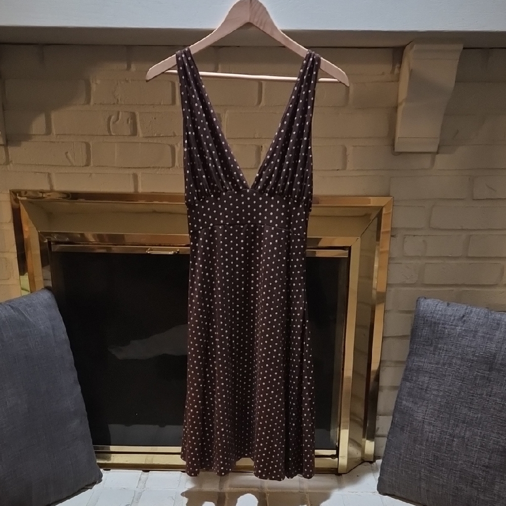 Max Rave Brown Polka Dot Backless Dress